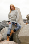 102-151 - Ecru/Antracite Faroese Round Neck Sweater