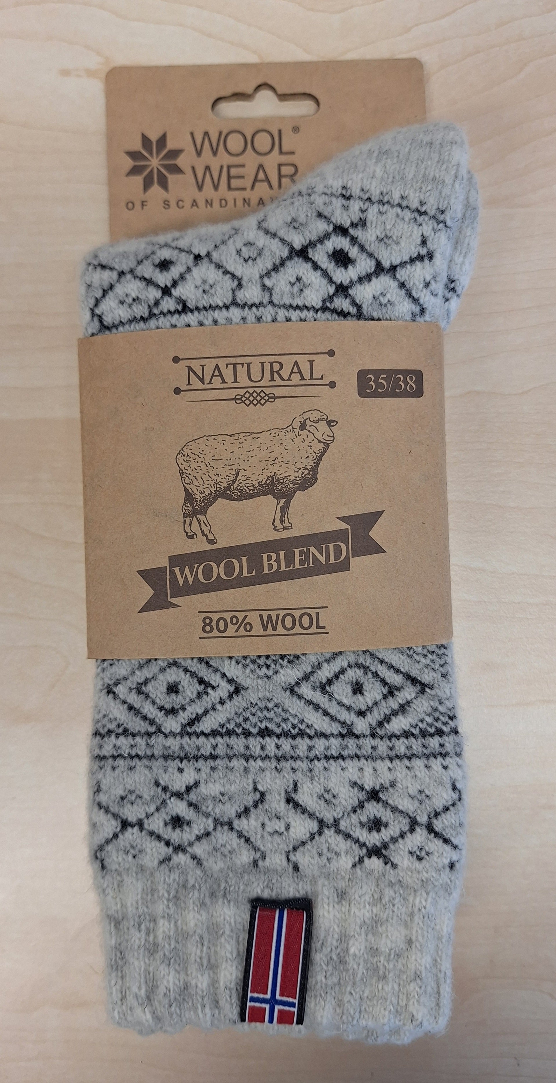 10A - Norwegian - Ecru/Grey Socks - 80%Wool