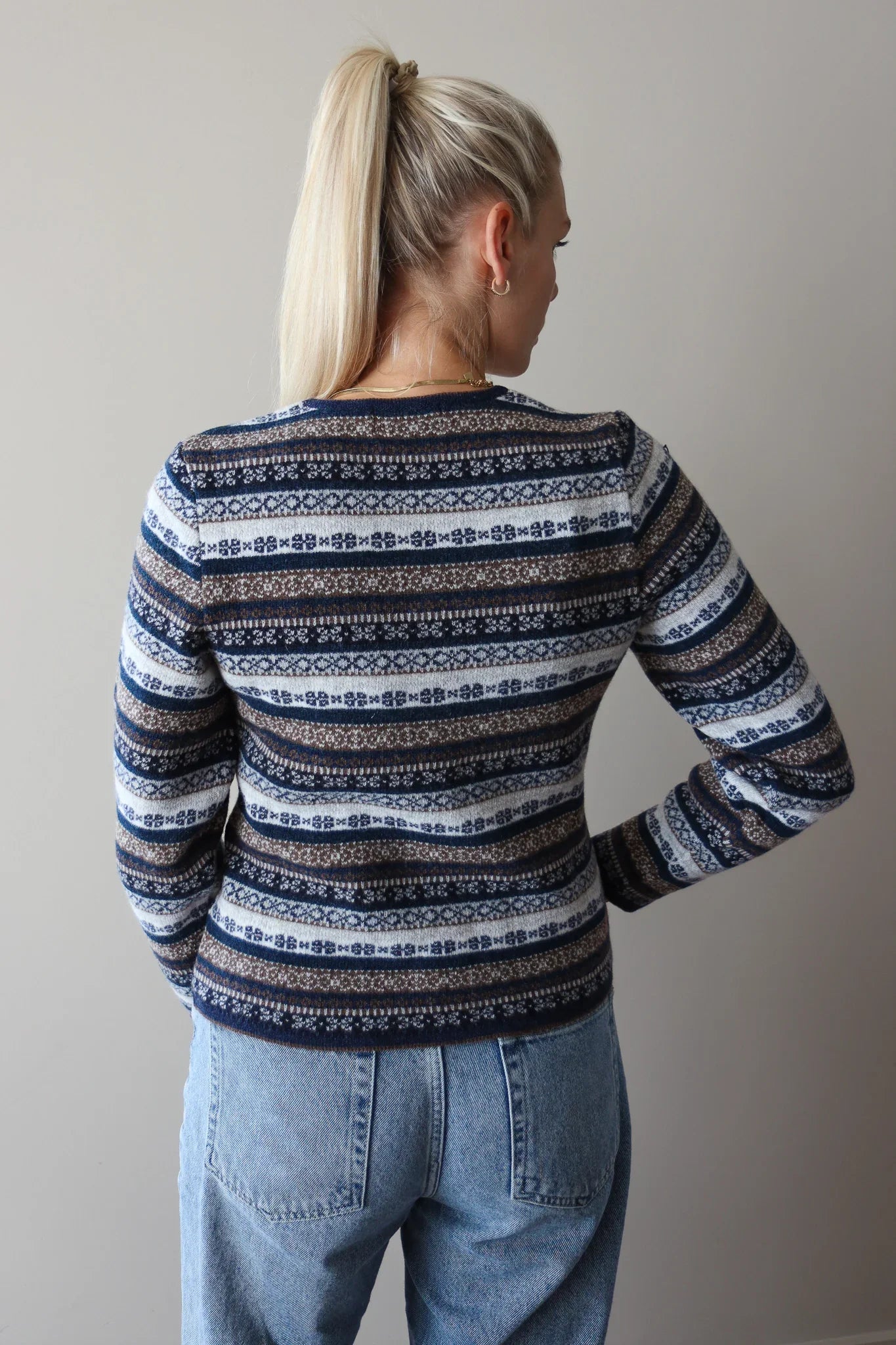 Emerald Grano Jacquard Cardigan - Navy