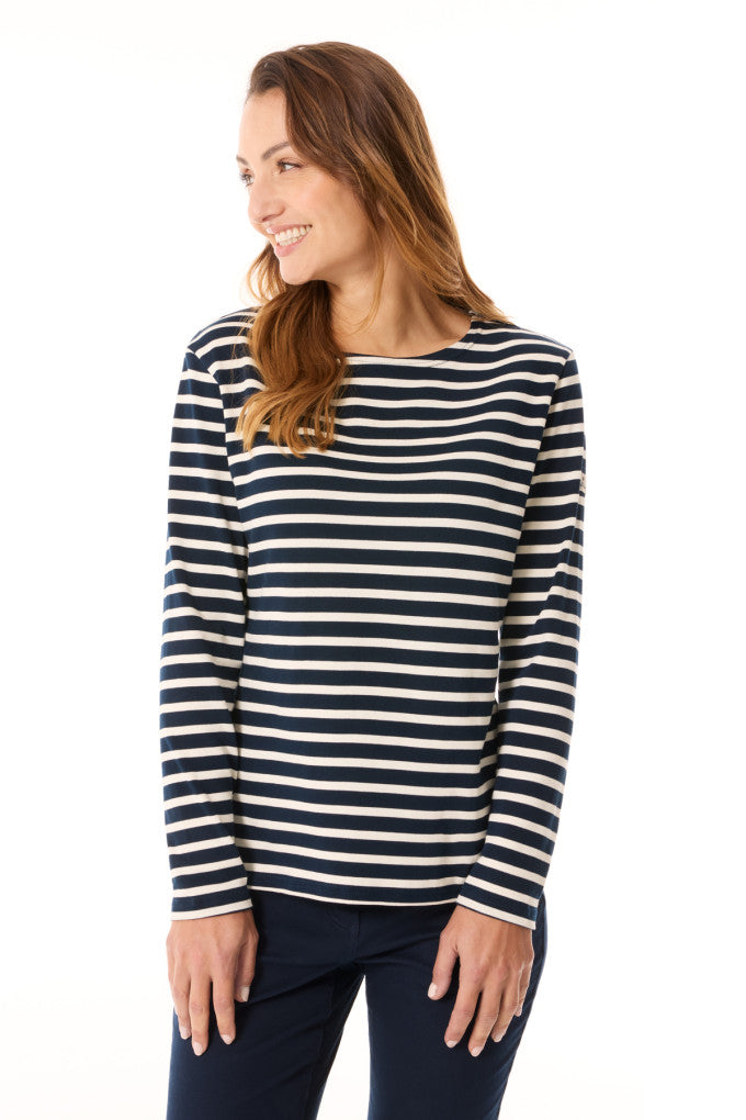Mousqueton Breton Stripe Marinella (Pure Cotton 285g) - Navy Ecru (Womens/Unisex Fitted)