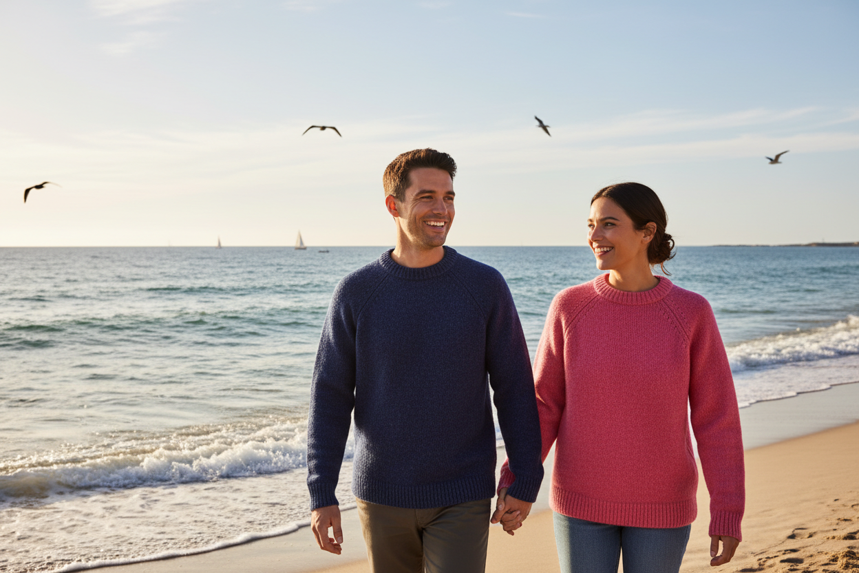 Jurmo Navy & Pink - Beach met subtiele bootjes