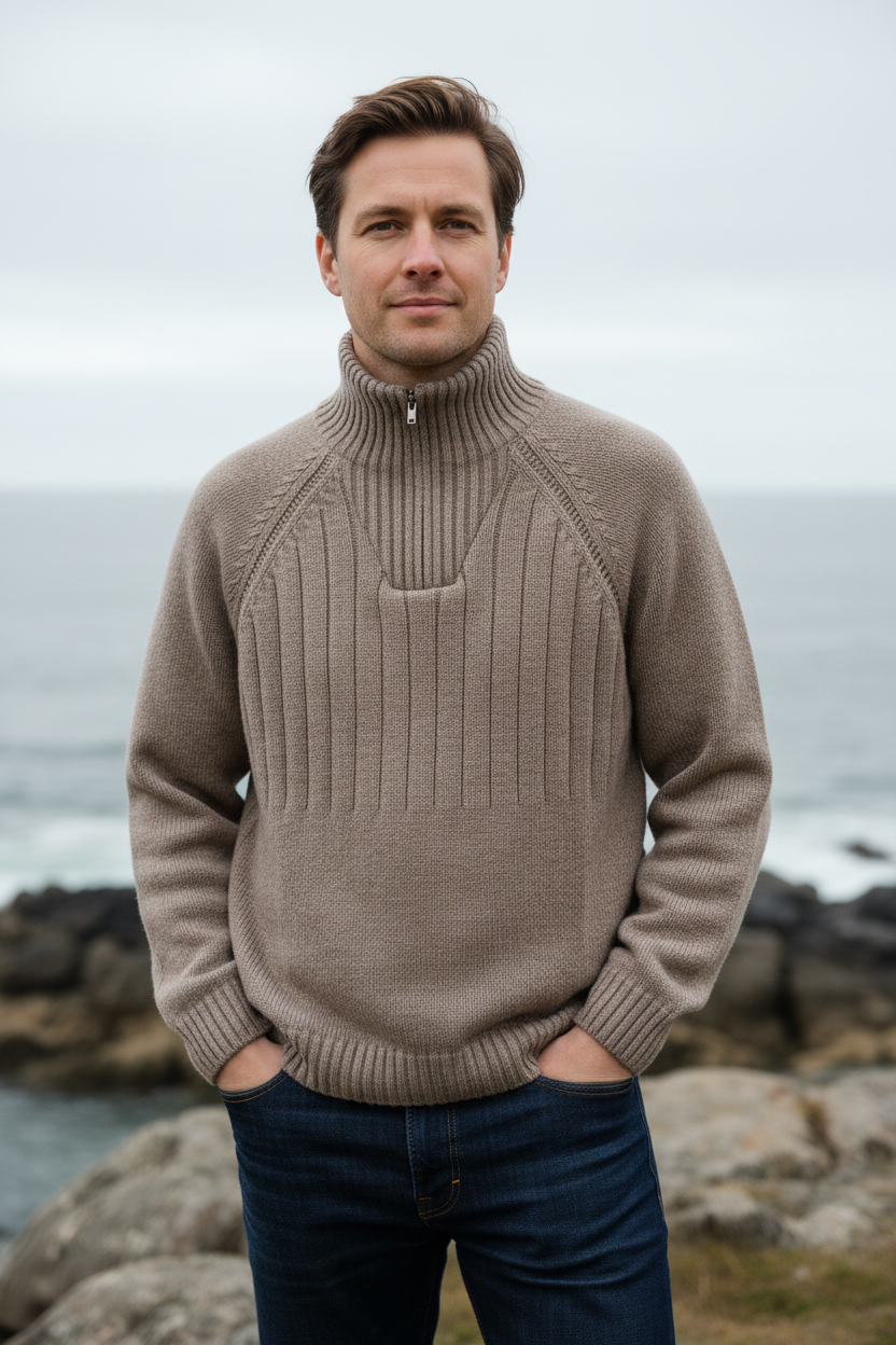 Áland Beige 1/2 Zip - Productfoto